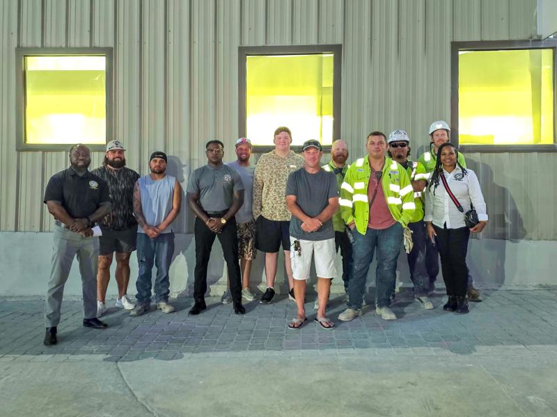 Workers and Boilermaker organizers celebrate a win to unionize at Ash Grove Cement in Midlothian, Texas.